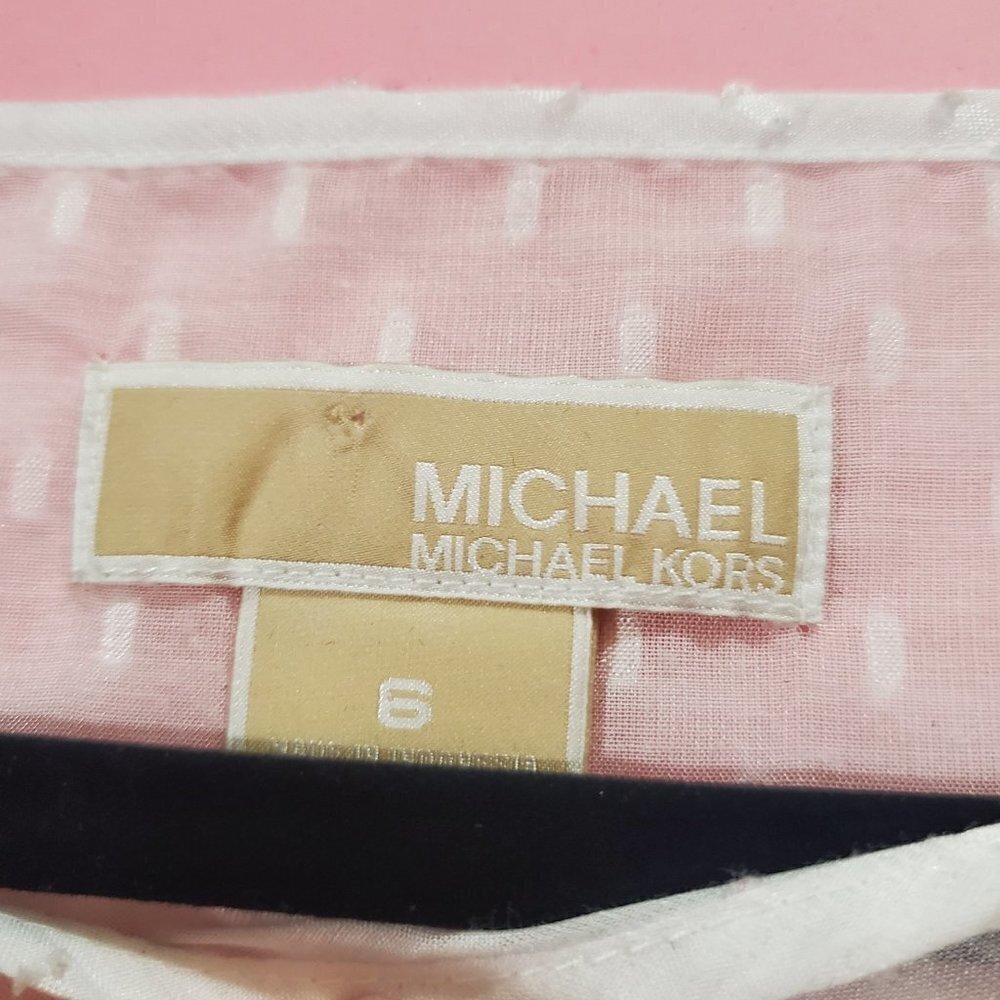 🤍 Michael Kors Sheer White Polka Dot Ruffle Sleeveless Blouse 🤍 - Picture 2 of 4